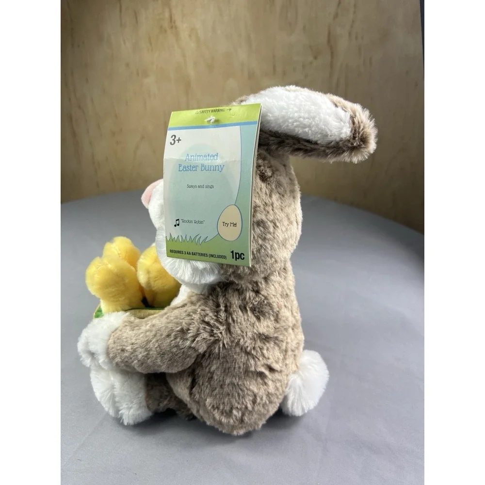 NWT Animated Singing Easter Bunny Basket of Chicks Sings & Dances Rocking Robin